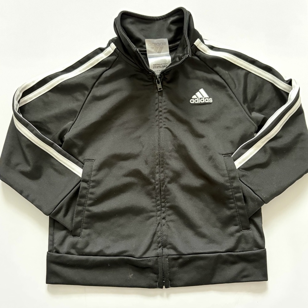 adidas Black Jacket with White Stripe Accents
